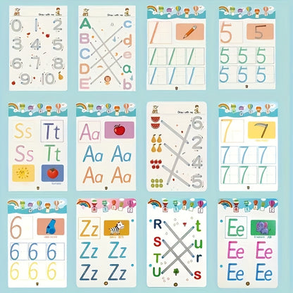 Kids' Reusable Magic Practice Workbook Set with Interactive Writing Activities - -Style Number & Letter Tracing Exercises, Color-Coding Games, ABCs & 123s Learning Book with Answer Key for Homeschool,, Classroom - Durable & E