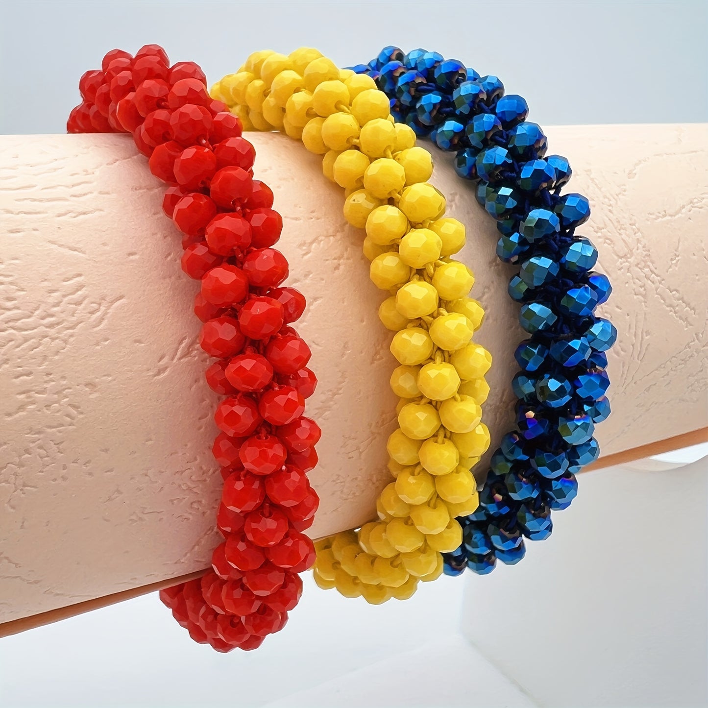 Esbbela 3pcs Bracelet Set Holiday Gift Beaded Artificial Crystal Stackable Strap Set with Elasticity Suitable for Women Men 16.51-20.32 cm Daily Vacation