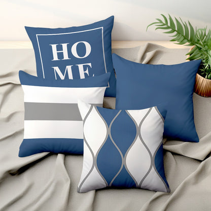 4pcs Navy Blue & White Geometric Throw Pillow Set - Modern Contemporary Cushion Covers with Grey Accent, Soft Plush Texture, Zipper Closure, Hand Wash Only for Sofa, Bed, Chair - Navy Blue Home Decor in Neutral Tones (Beige,