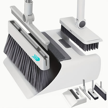 Conjunto de Vassoura e Pá de Lixo Dobráveis ​​4 em 1 - Plástico Durável, Design Fácil de Guardar para Limpeza Doméstica - Ideal para Cozinha, Casa de Banho e Pavimentos de Quartos - Inclui Rodo de Água, Não Necessita de Vassoura.