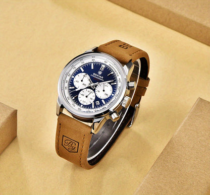 Relógio BENYAR para homem, marca de alta qualidade, desportivo, multifunções, cronógrafo, quartzo, preto, elegante, com calendário e bracelete em pele.