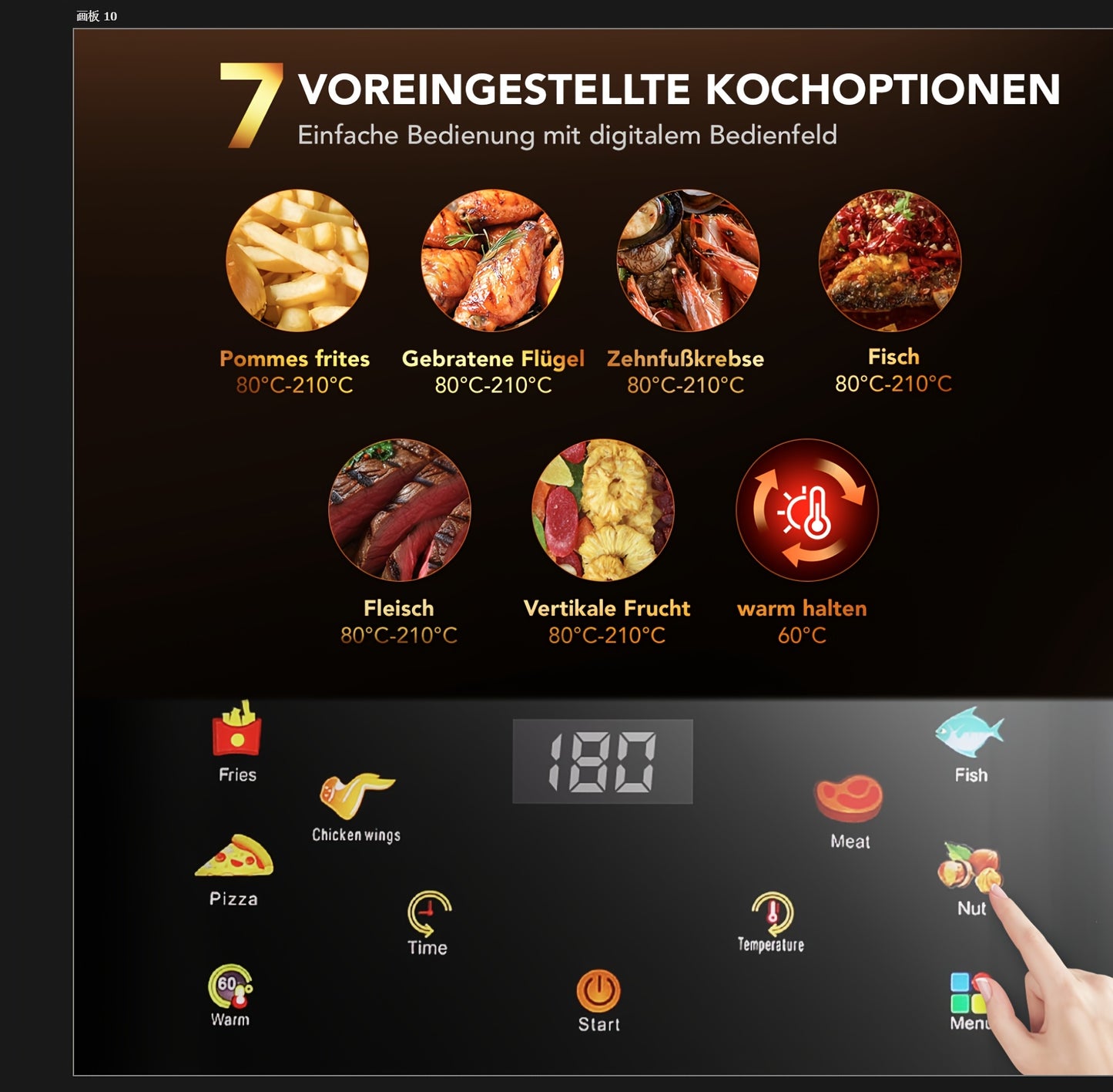 Air Fryer 6.5L 9L 10.5L Oilless 1800W Large Capacity Oven Air Fryers Healthy Cooker With 10 Preset, Visual Cooking Window, Non-Stick Basket, Dishwasher Safe