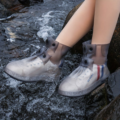 Waterproof Shoe Covers for Outdoor Work, Cycling, Skiing - Non-Slip, Durable, Soft Plastic with Adjustable Straps, White with Purple Accents, Ideal for Wet Conditions, Cycling Accessories, Sleek Design, Secure Fit Design, Wom