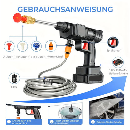 Lavadora de Alta Pressão Sem Fios 7MAGIC 6 em 1 com 2 Baterias e Caixa de Ferramentas - Recarregável, 100-240V, Plástico Durável, Multifunções para Manutenção de Relvados e Jardins, Pistola de Lavadora de Alta Pressão Sem Fios, Fácil de Usar