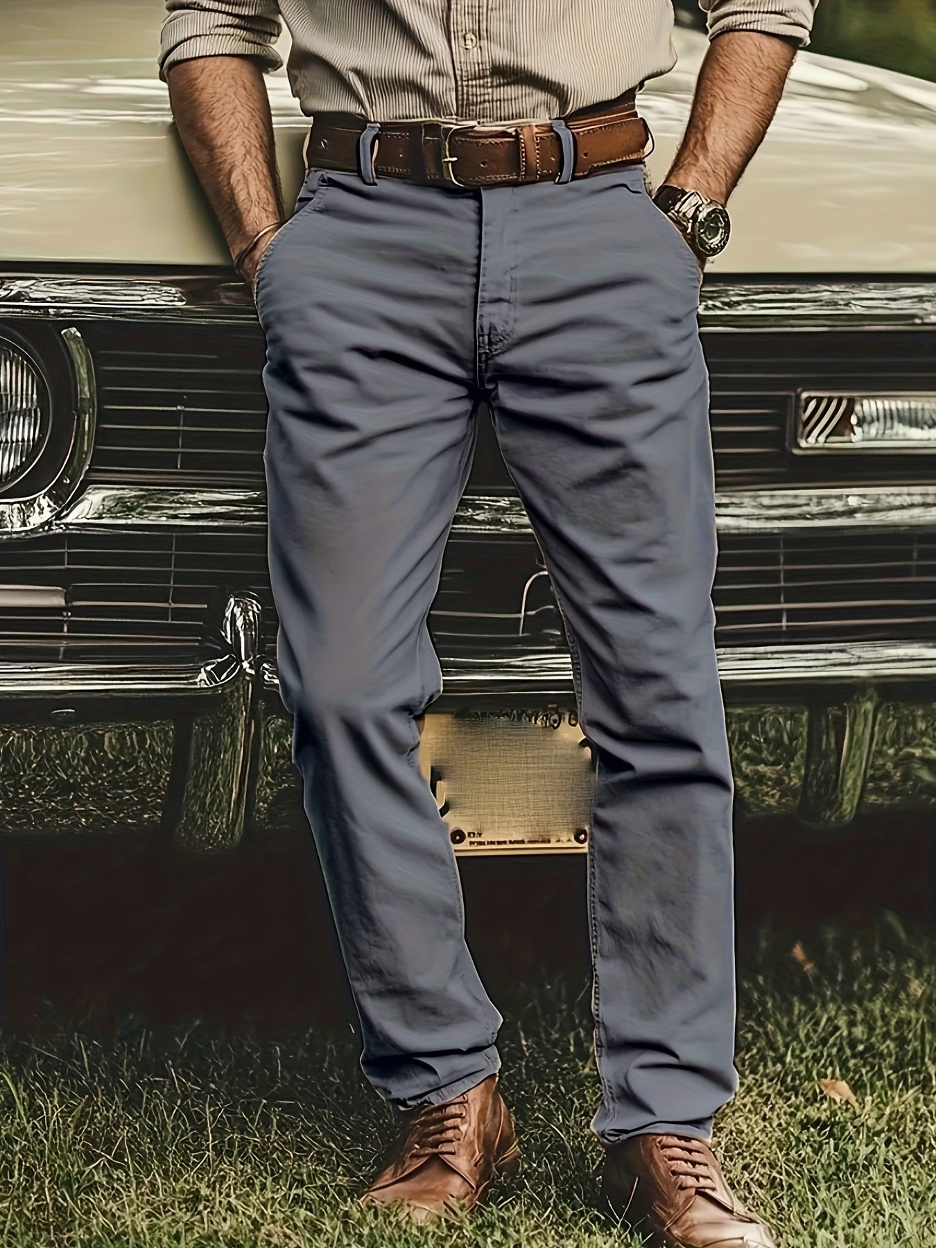 2pcs Men'S Stretch Chino Pants - Straight-Leg Business Casual Trousers with Elastic Waistband, All-Season Formal & Everyday Pants for Office, Meetings, And Casual Attire, Office Wear, Modern Trousers, Comfortable Fit, Versati