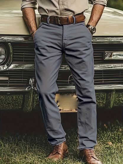 2pcs Men'S Stretch Chino Pants - Straight-Leg Business Casual Trousers with Elastic Waistband, All-Season Formal & Everyday Pants for Office, Meetings, And Casual Attire, Office Wear, Modern Trousers, Comfortable Fit, Versati