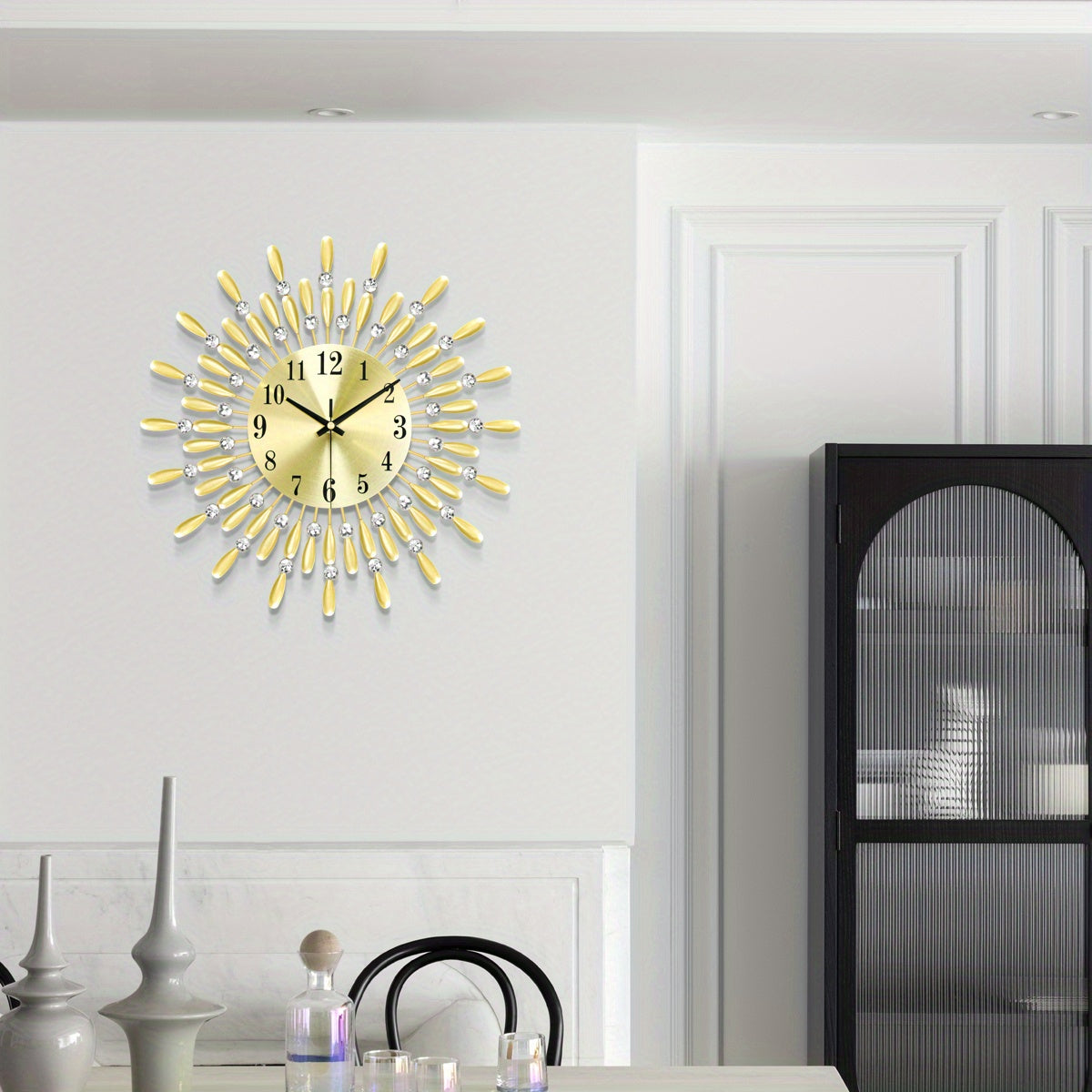 1pc 14.56 Inch Black Small Wall Clock For Living Room Decor, Modern Metal Wall Clocks For Kitchen Bedroom Office Decor, Non-Ticking Quiet Wall Clock Easy To Read