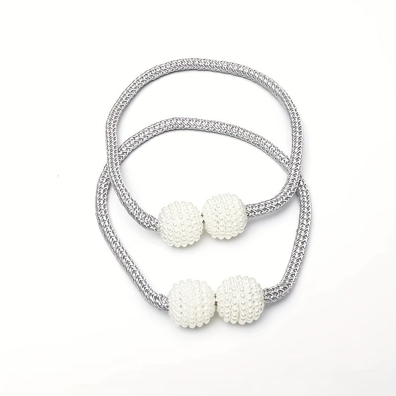 2pcs Large Modern Magnetic Curtain Tiebacks - Elegant Pearl Design, Easy-to-Use, Stylish Window Treatment Holdbacks for Home Decor, Curtains for Living Room