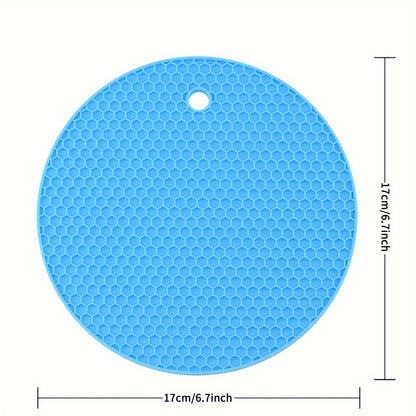 1/4pcs Round Honeycomb Silicone Placemat 17.02 Cm, Heat Insulation Pad, Non-slip Pot Holder, Easy To Clean And High Temperature Resistant Table Mat, Tabletop Protection, Home Kitchen Dining Table Decor