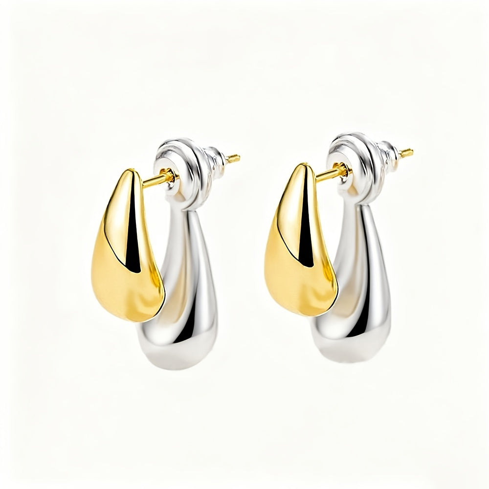 AIVEO Women's Hypoallergenic Stainless Steel KC Golden Plated (KC Golden) Teardrop Earrings - Anti-Fade Sensitive Beige Dainty Studs, Minimalist Elegant Drop Jewelry for Daily Wear, Parties & Sensitive Nose/Piercing, Year-Rou