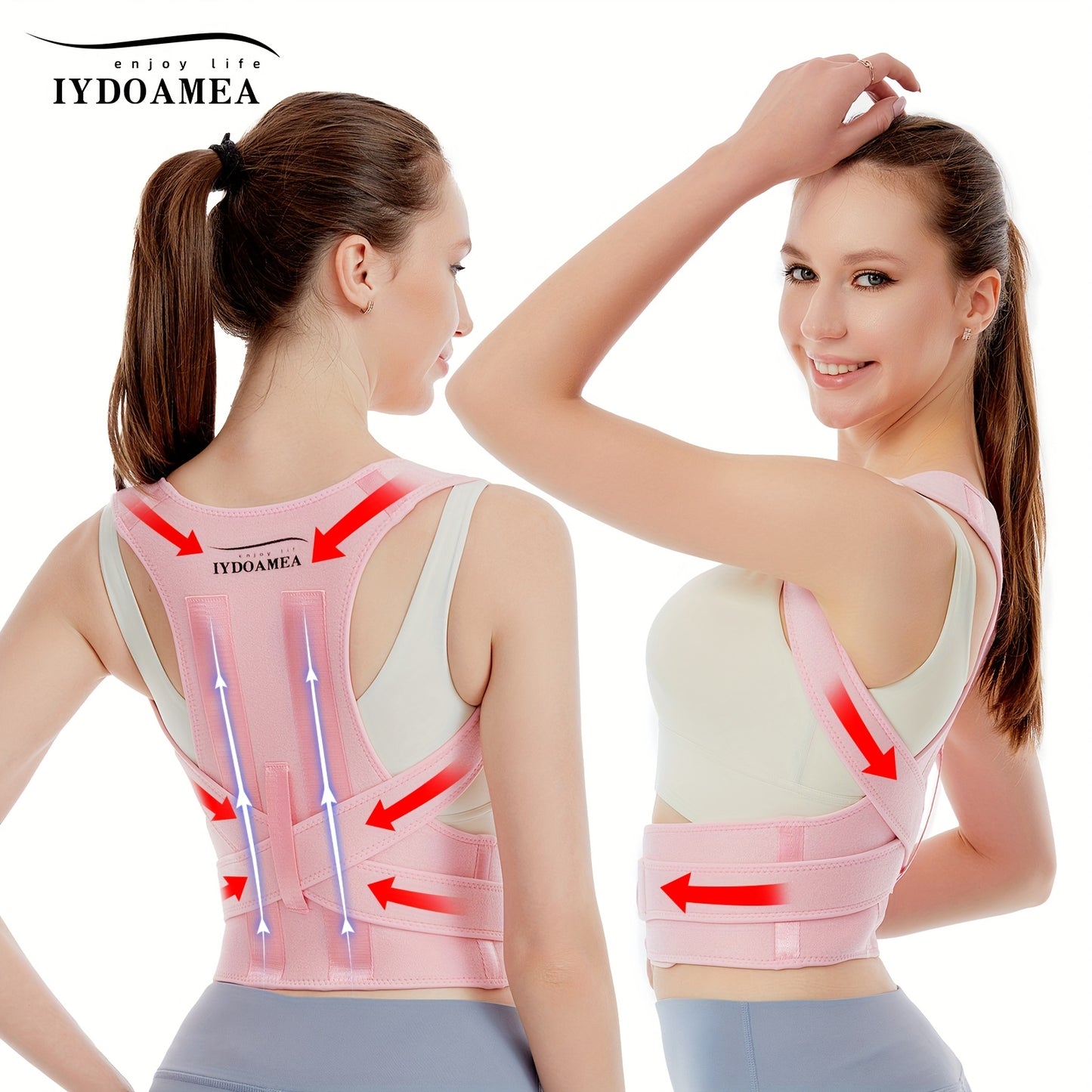 IYDOAMEA Women'S Posture Corrector - Adjustable Back Brace with Breathable Fabric, Ergonomic Design for Office, Travel, and Home Use, Pink, Comfortable & Durable, Sleek Design