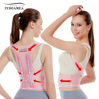 IYDOAMEA Women'S Posture Corrector - Adjustable Back Brace with Breathable Fabric, Ergonomic Design for Office, Travel, and Home Use, Pink, Comfortable & Durable, Sleek Design