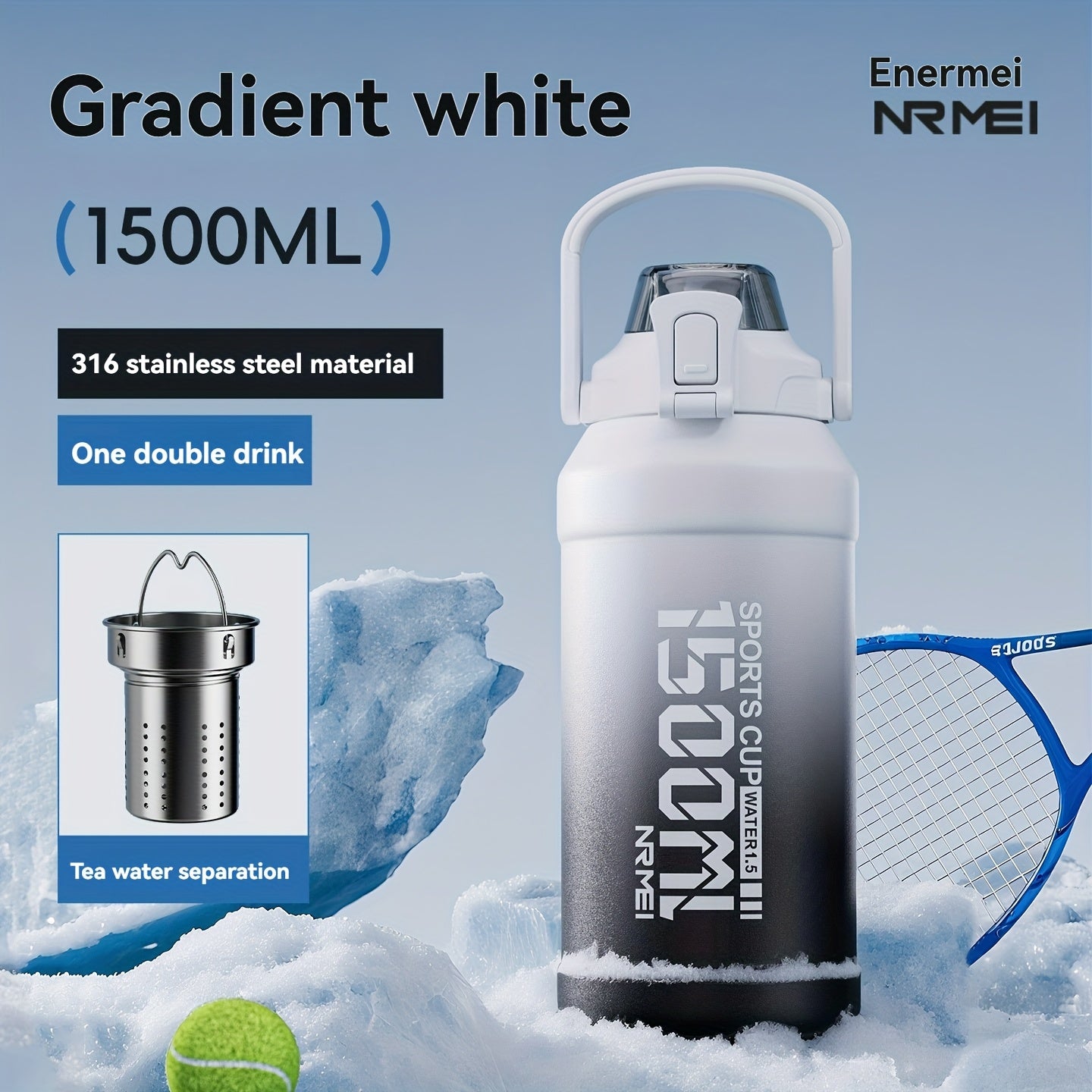 NRMEI Insulated Water Bottle with Straw, Double-Wall Vacuum Stainless Steel Thermos with Handle, Perfect for Sports and Gym Use