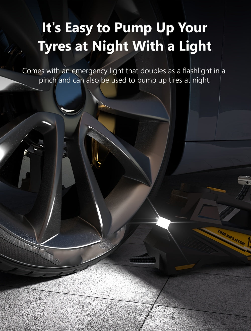 CaRSun Digital Tire Inflator, Portable Air Compressor Pump with LED Light for Cars, Motorcycles, Bicycles - DC 12V, 150 PSI, Black & Yellow Design, Plug-In Power Supply, No Battery Required, Bicycle Tire Inflator | Sleek Port