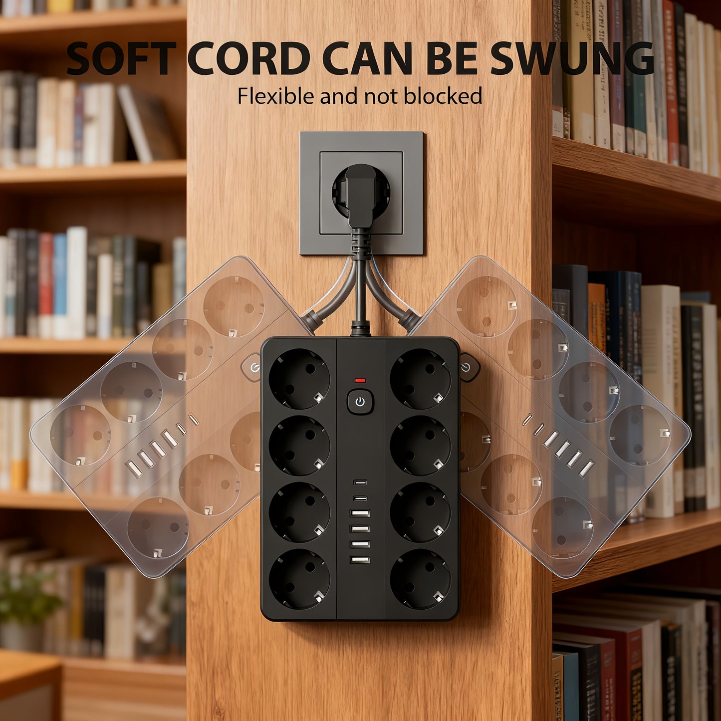 1pc 14-in-1 Surge Protector Power Strip with USB Chargers, 4 USB-A Ports & 2 USB-C Ports, 8 AC Outlets, Compact Desktop Charger Wall Mount, European Standard Plug, 220-240V, Ideal for Office, School, and Dormitory Use, Office