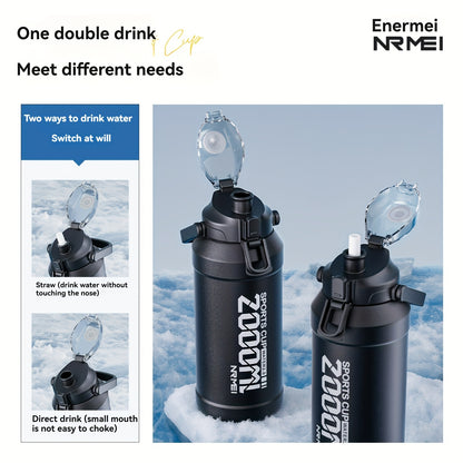 NRMEI Insulated Water Bottle with Straw, Double-Wall Vacuum Stainless Steel Thermos with Handle, Perfect for Sports and Gym Use