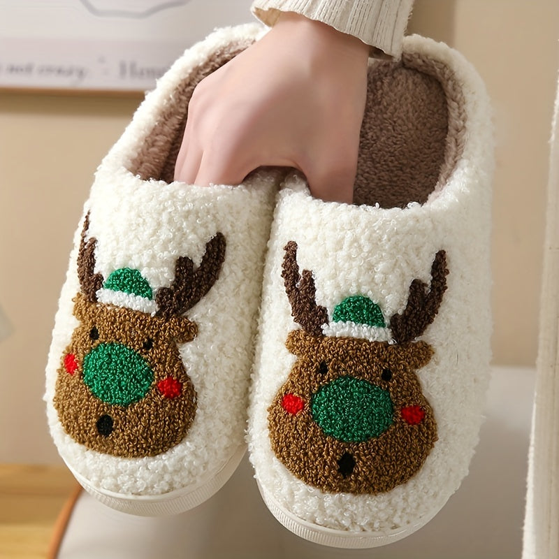 Christmas Tree Pattern Fuzzy Slippers, Winter Warm Closed Toe Flat Floor Shoes, Cozy Soft Sole Plush Home Slippers