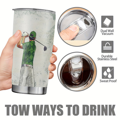 1pc 20oz Stainless Steel Tumbler, Golf Life Print Double Wall Vacuum Insulated Travel Mug, Gifts For Parents, Relatives And Friends, Birthday Gifts, Valentine's Day Gifts, Father's Day Gifts