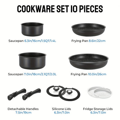 Pan Set With Removable Handles, Pots And Pans Set With Lid, Induction Pots Set 10pcs, Non-stick Coating, For All Types Of Stoves