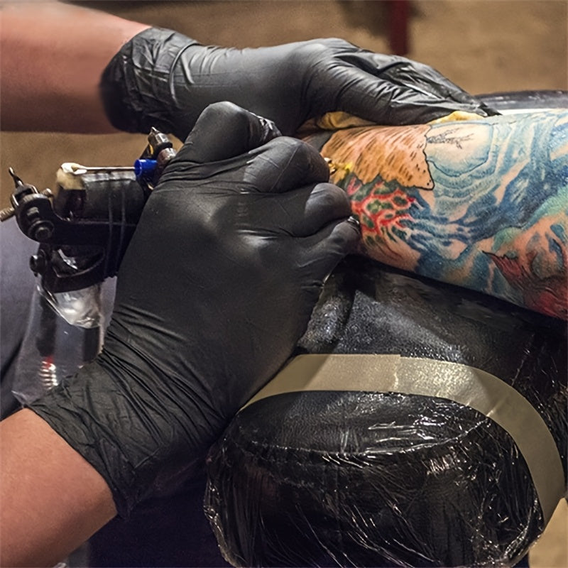 100pcs Black Nitrile Disposable Gloves, Suitable for Home Cleaning, Tattooing, Nail Care, Household, Salon Use, Waterproof Disposable Gloves, Left and Right Hand Universal