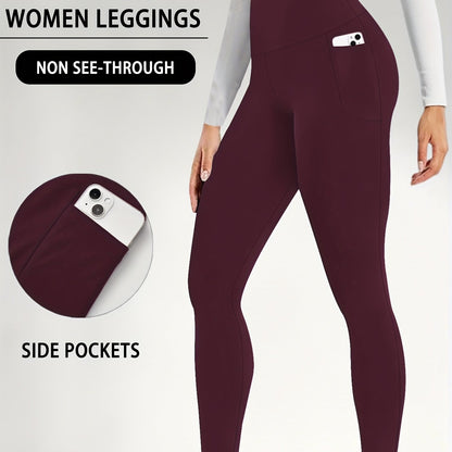 Women's High Waisted Super Soft Yoga Leggings with Pockets - Tummy Control, Stretchy Workout & Running Pants, Light Pink, Machine Washable, All-Season Comfort
