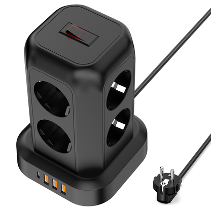 Multi-Plug Socket Distributor with 8 Sockets, 3 USB Ports (Including 1 USB-C), Side-Entry Plug Wall Charger, Essential for Cruising, Travel, Office, And Dorm