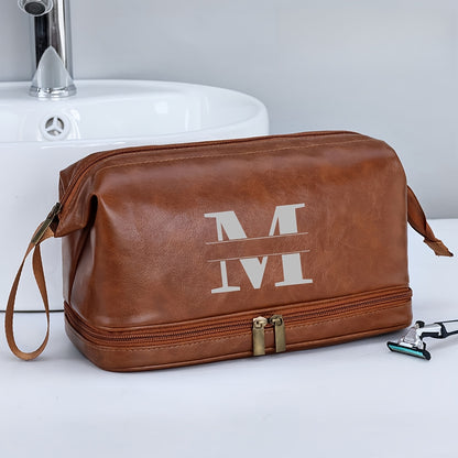 Customized Men's Fashion Travel Toiletry Bag PU Large Letter Toiletry Bag