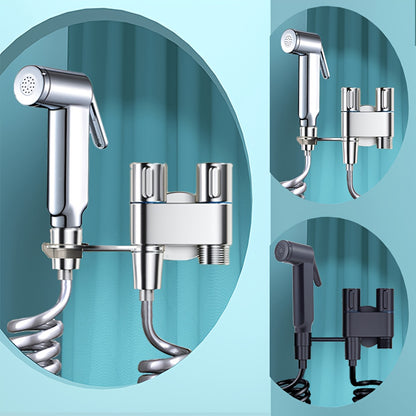 Square and Round Pressurized Spray Gun with Stainless Steel Flat Bracket, Featuring Dual Water Outlet Valve for Toilet Companion - Powerful Jet