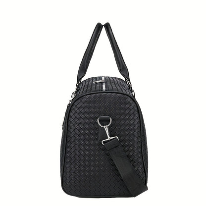 Large Capacity Gym Bag, Travel Duffel, Suitcase - Convertible Carry-On/Luggage with Zippered Front Pocket, Sturdy Handles - Compatible with TSA Locks - Business & Fitness Use - Elegant Black Synthetic -like Exterior - Easy-Cl