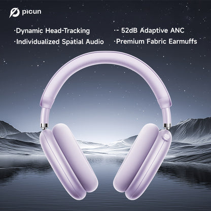 PICUN Wireless Headphones with Dynamic Head Tracking, -52dB ANC Noise Cancellation, 140Hrs Battery Life, Wireless 5.4, Wired/Wireless Switch, Double Connection & Multi-Mode Audio, Closed-back Design, Plastic Material, Compati