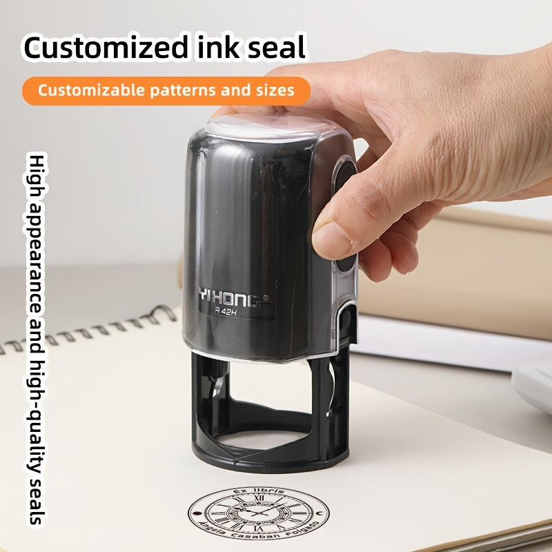 Customized Logo & Text Stamp - Personalized Anime Character Design, High-Quality Ink Seal for Business Badges and Office Use, Round Shape, Black Plastic Body, Perfect for Adding a Unique Touch to Documents, Business Badge Mak