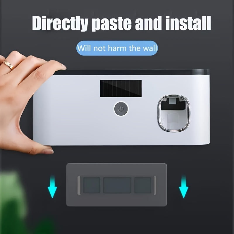 1pc Smart Toothbrush Sanitizer with Automatic Toothpaste Dispenser, Wall-Mounted UV Sterilization Holder, 5-Slot Storage, Durable Plastic, USB Rechargeable Lithium Battery, Bathroom Organization and Home Decor, Toothbrush Hol