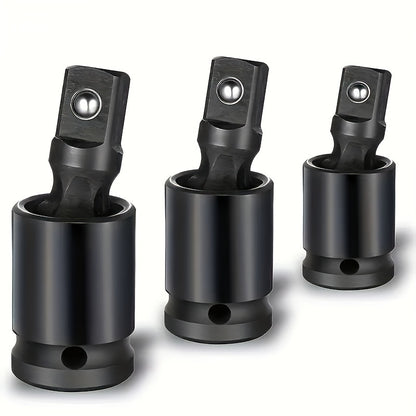 3-Piece Impact Swivel Socket Adapter Set - Universal Joint Set, 360° Rotating U-Joint Sockets for Industrial, Automotive & Home Repair - Cr-Mo Steel, Fits 1/2", 3/8", 1/4" Drive - Mechanical Operation, No Electricity Require