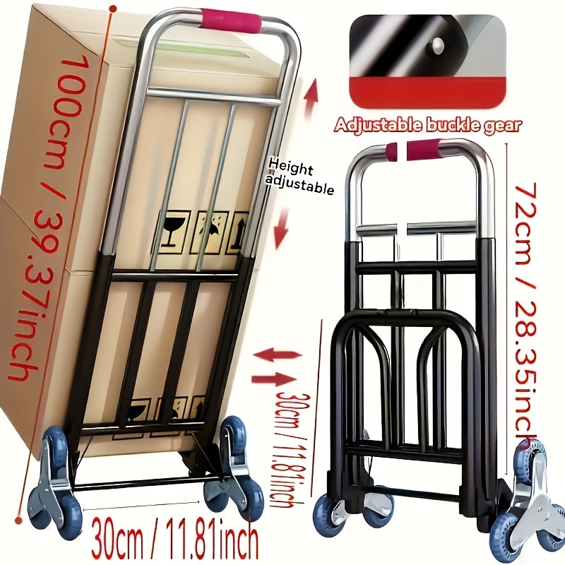 1pc Iron Folding Dolly Cart with Rubber Wheels - Portable Stair Climbing Design, Easy Lift & Carry, Effort-Saving for Moving and Shopping