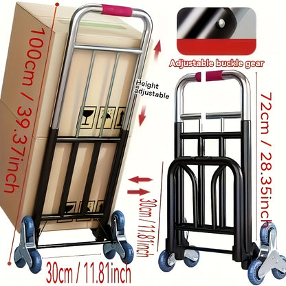 1pc Iron Folding Dolly Cart with Rubber Wheels - Portable Stair Climbing Design, Easy Lift & Carry, Effort-Saving for Moving and Shopping