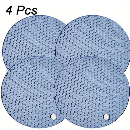 1/4pcs Round Honeycomb Silicone Placemat 17.02 Cm, Heat Insulation Pad, Non-slip Pot Holder, Easy To Clean And High Temperature Resistant Table Mat, Tabletop Protection, Home Kitchen Dining Table Decor