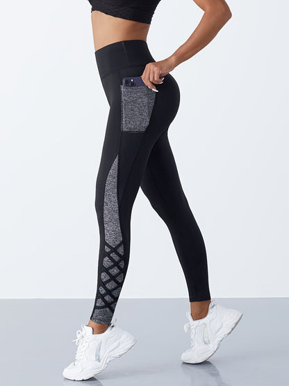 Women's High-Waisted Yoga Pants - Non-See-Through Workout Leggings with Side Pocket, Stretchy Gym Running Pants for Pilates, Cycling, Everyday - Machine Washable Athletic Bottoms (Black/Blue)