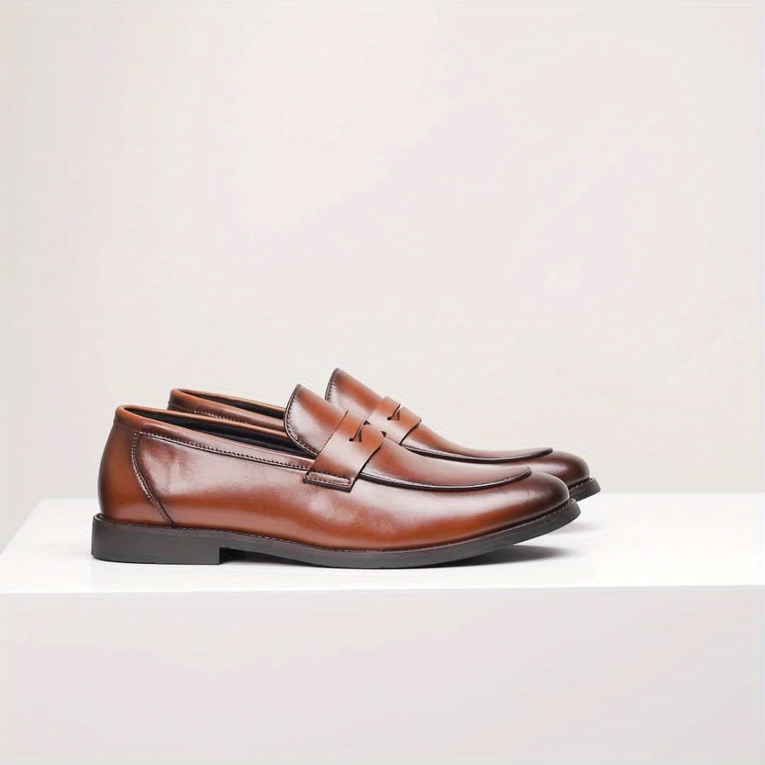 JASONSTAR Men's Genuine Leather Slip-On Loafers - British Style Moccasin Shoes, Elastic Square Toe Closure, All-Season Brown/Black, Wedding & Office Wear, Comfortable Casual Footwear (Gift for Dad, Father’s Day) - Durable R