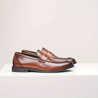 JASONSTAR Men's Genuine Leather Slip-On Loafers - British Style Moccasin Shoes, Elastic Square Toe Closure, All-Season Brown/Black, Wedding & Office Wear, Comfortable Casual Footwear (Gift for Dad, Father’s Day) - Durable R