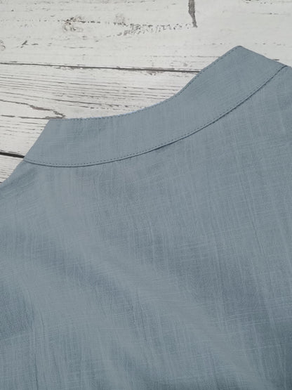 Men's Shirt Top, Solid Band Collar Short Sleeve Closure Summer Male Casual Henley Shirt For Daily Business Formal Shirts For Men