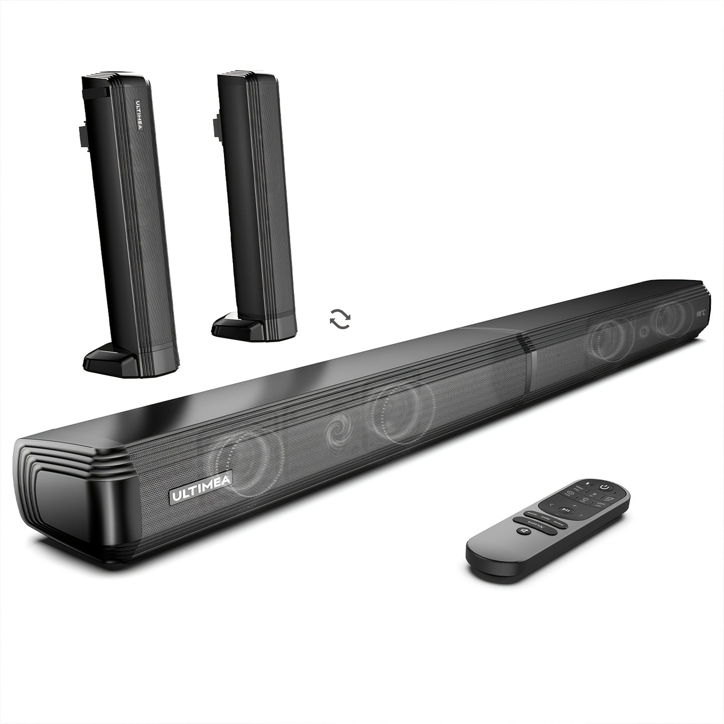 ULTIMEA 2.2ch New-Detachable Design Sound Bars for TV, Peak Power 100W, 2-in-1 Soundbar for TV, Bass Adjustable, 3 EQ Modes, ARC/Optical/Aux/Wall Mount