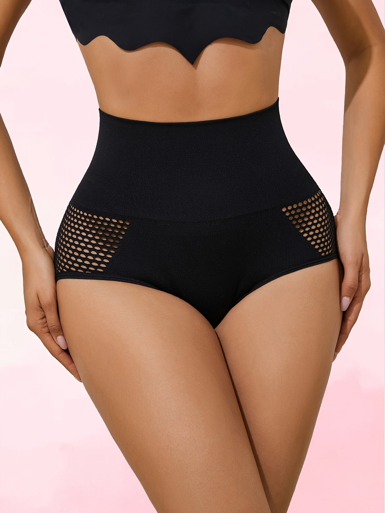 3pcs High-Waist Tummy Control Panties for Women - Breathable Mesh, Butt Lifting, Body Shaper Briefs with Solid Color Design and Breathable Mesh Details