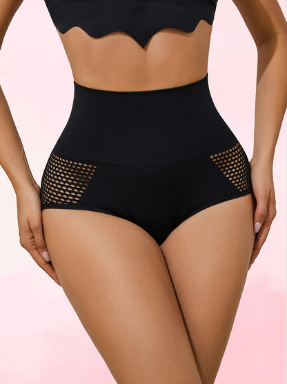 3pcs High-Waist Tummy Control Panties for Women - Breathable Mesh, Butt Lifting, Body Shaper Briefs with Solid Color Design and Breathable Mesh Details