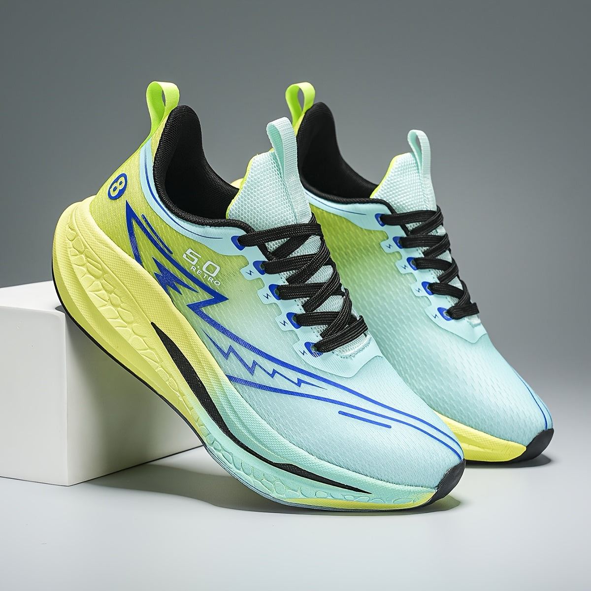 Unisex Gradient Color Breathable Running Shoes - Lightweight Cushioned EVA/TPR Sole, Geometric & Letter Print Design for Road Running, Gym, Casual Wear - All-Season Comfort Low-Top Sneakers, Gym Shoes, Athletic Footwear, Styl