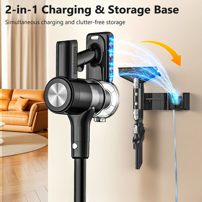 Aspirador sem fios, leve e potente, com autonomia de 60 minutos, autossustentável, com base de carregamento, luz verde melhorada e escova anti-emaranhamento para pavimentos, ideal para pelos de animais, carpetes e pavimentos.