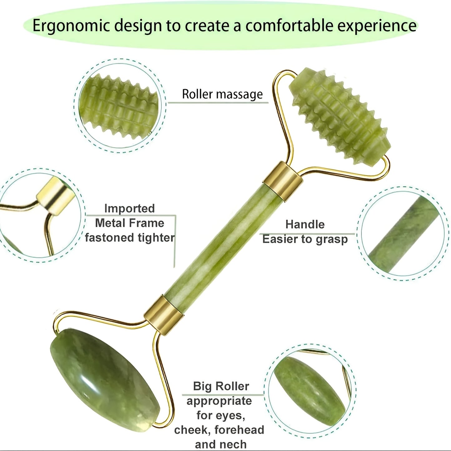 Kit de cuidados faciais luxuoso com 5 peças - Rolo de gelo e jade rejuvenescedor, ferramenta Gua Sha, escova de silicone macia para pele radiante, massagem para os olhos e relaxamento - Sem fragrância, sem bateria, fácil de usar e portátil