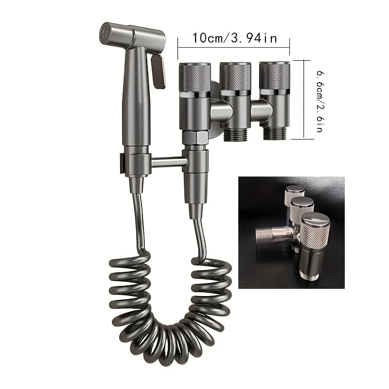 3-in-1 Stainless Steel Water Distributor with Spray Gun - Wall-Mounted, Chrome Finish, Valve Core, No Electricity Needed for Bathroom & Kitchen, Durable Metal Design, Water Flow Control, Modern Aesthetic, Smooth Finish