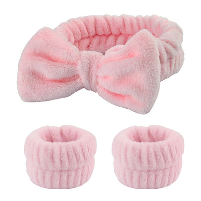 1pc/3pcs Cute Bow Hair Band And Wristband Set, Women Spa Headband For Washing Face, Makeup Hair Band, Skincare Headbands