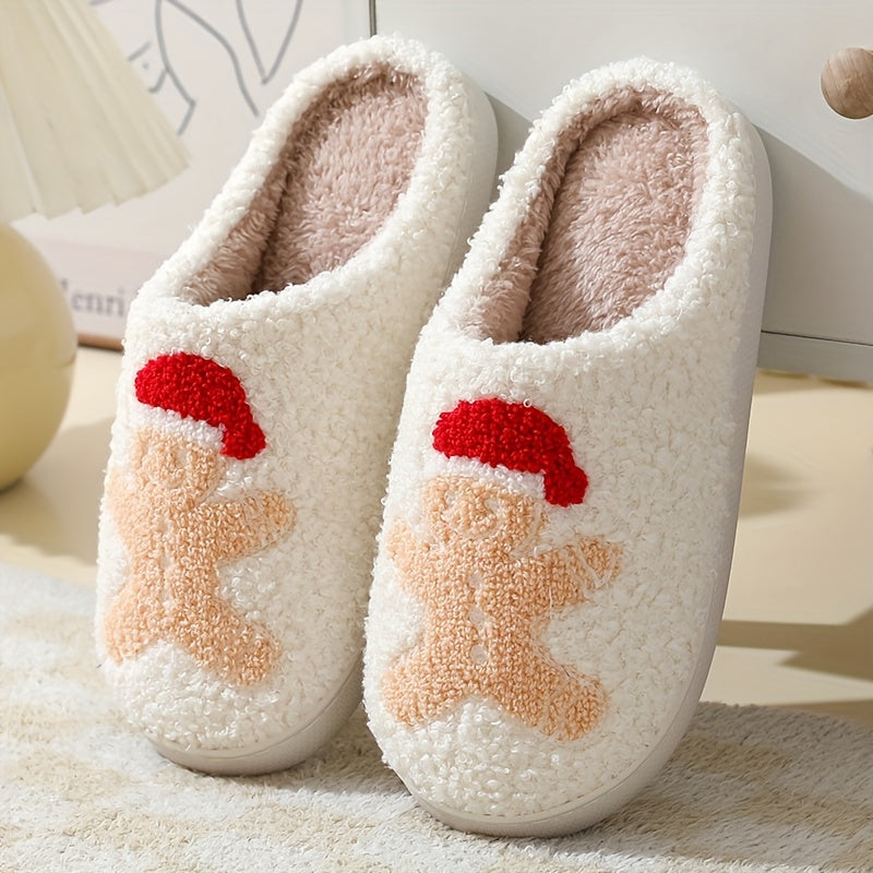 Christmas Tree Pattern Fuzzy Slippers, Winter Warm Closed Toe Flat Floor Shoes, Cozy Soft Sole Plush Home Slippers