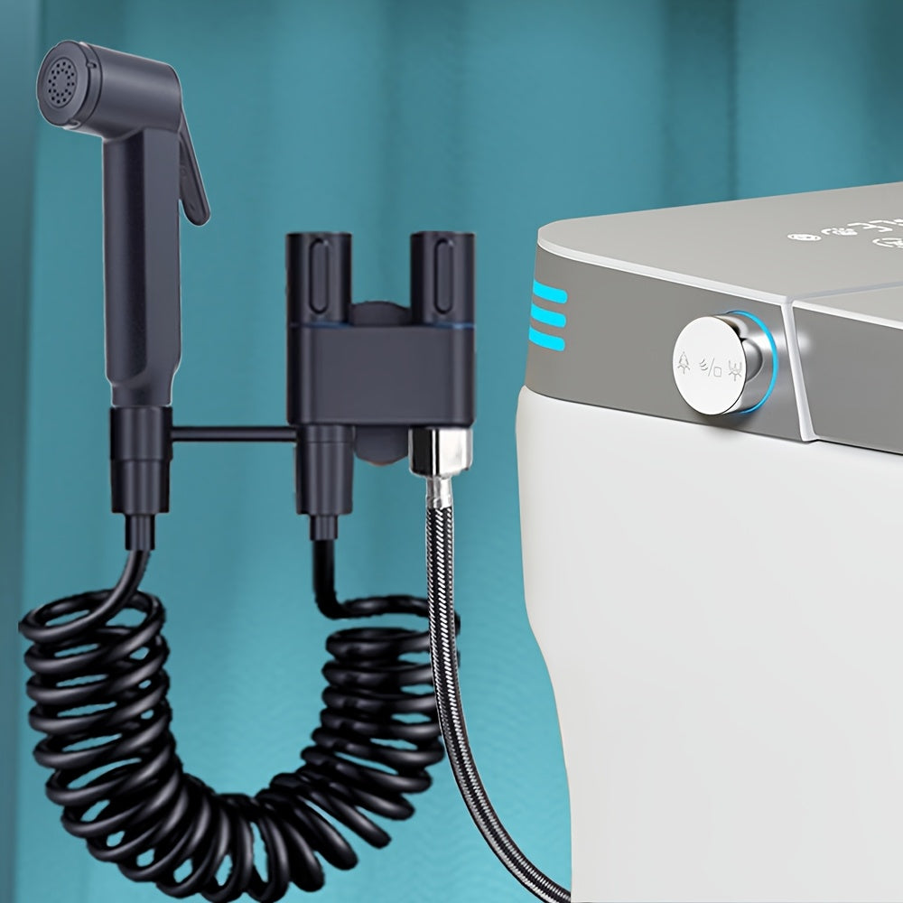 Square and Round Pressurized Spray Gun with Stainless Steel Flat Bracket, Featuring Dual Water Outlet Valve for Toilet Companion - Powerful Jet